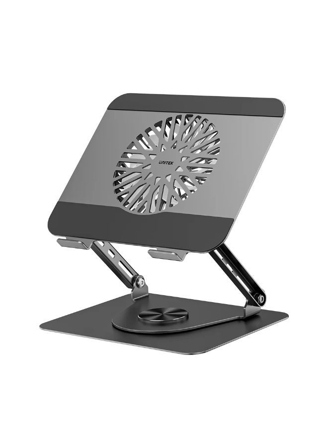 UNITEK Adjustable Laptop Stand with Detachable Cooling Fan, 360° Rotating Ergonomic Aluminum Stand, Height Adjustable, Heavy-Duty Support - Image 1